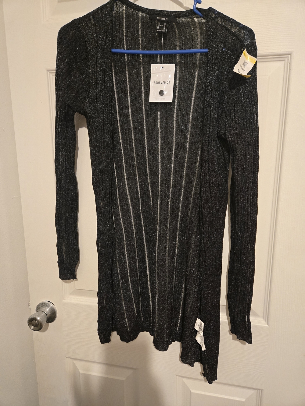 Forever 21 Black Metallic Open-Front Ribbed Cardigan Sweater